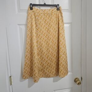 LOFT Mustard Floral A-Line Skirt